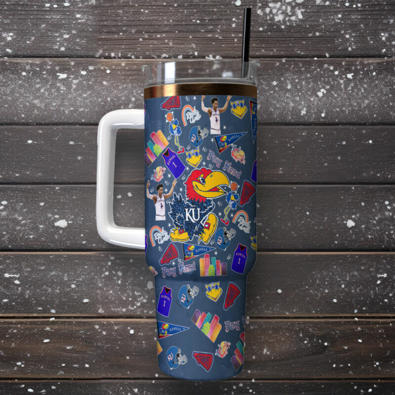 Kansas Jayhawks NCAA Sports Custom Stanley Quencher 40oz Stainless Steel Tumbler With Handle - Threewoofs - Image 2