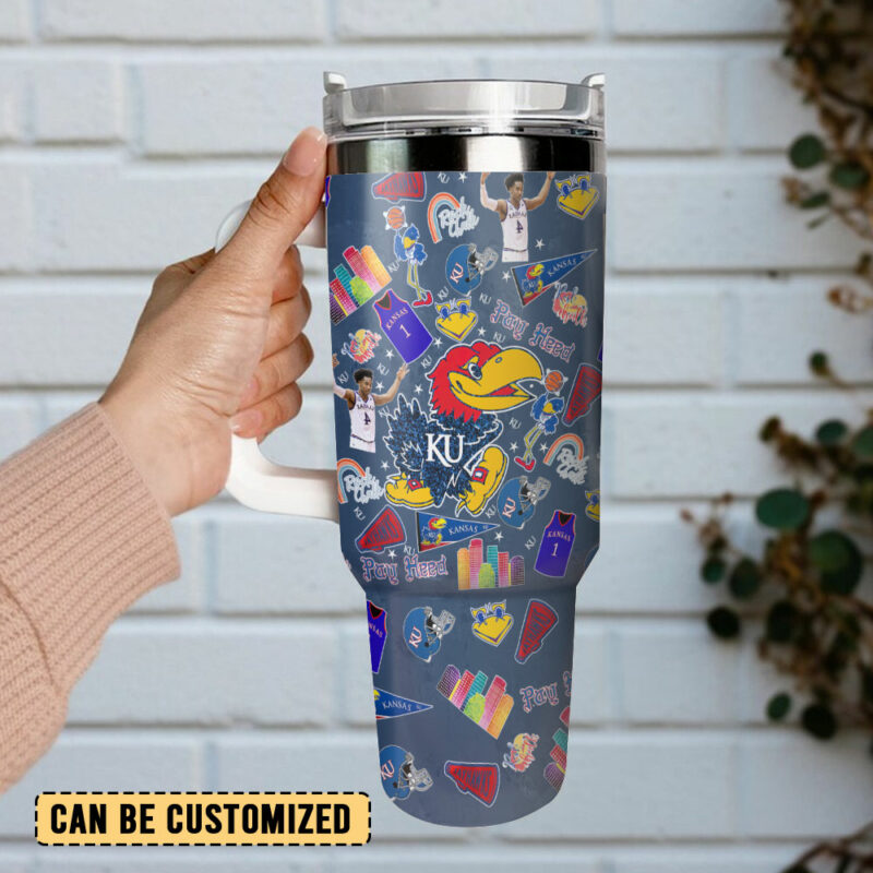 Kansas Jayhawks NCAA Sports Custom Stanley Quencher 40oz Stainless Steel Tumbler With Handle - Threewoofs - Image 3