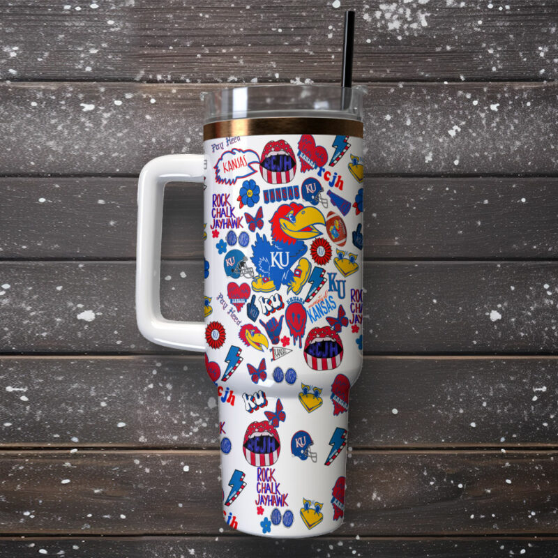 Kansas Jayhawks NCAA Sports Custom Stanley Quencher 40oz Stainless Steel Tumbler With Handle - Threewoofs - Image 2