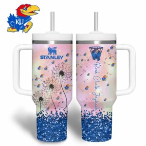 Kansas Jayhawks NCAA Sports Custom Stanley Quencher 40oz Stainless Steel Tumbler With Handle - Threewoofs