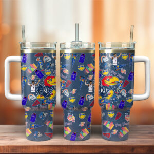 Kansas Jayhawks NCAA Sports Custom Stanley Quencher 40oz Stainless Steel Tumbler With Handle - Threewoofs