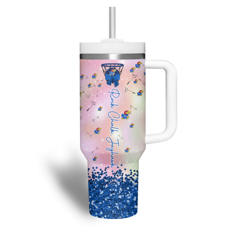 Kansas Jayhawks NCAA Sports Custom Stanley Quencher 40oz Stainless Steel Tumbler With Handle - Threewoofs - Image 3