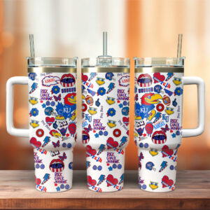 Kansas Jayhawks NCAA Sports Custom Stanley Quencher 40oz Stainless Steel Tumbler With Handle - Threewoofs