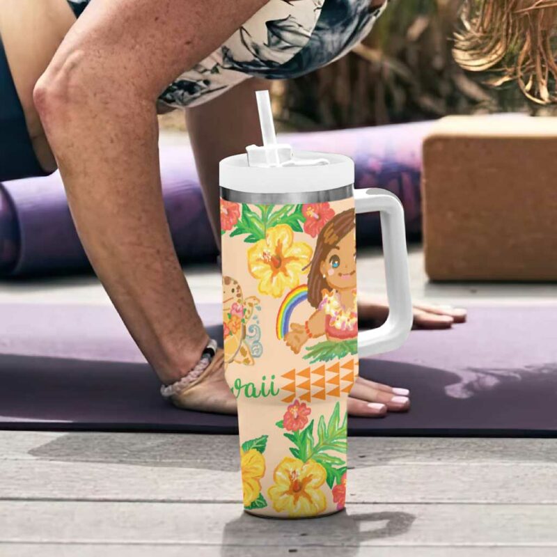 Kawaii Hula Girls Aloha Hibiscus Flowers Custom Stanley Quencher 40oz Stainless Steel Tumbler With Handle - Threewoofs - Image 6