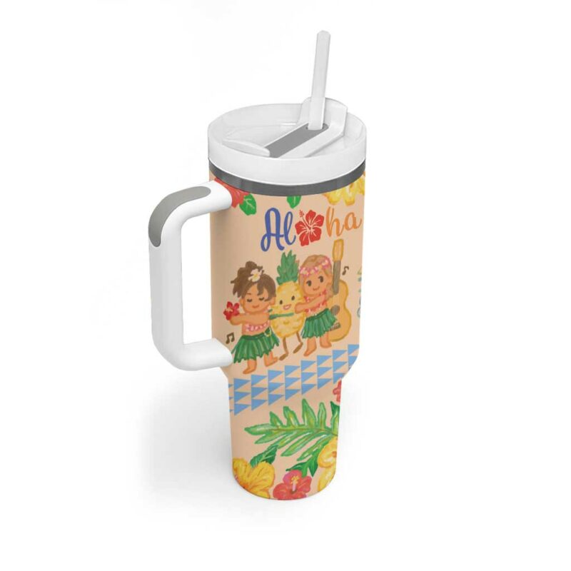 Kawaii Hula Girls Aloha Hibiscus Flowers Custom Stanley Quencher 40oz Stainless Steel Tumbler With Handle - Threewoofs - Image 2