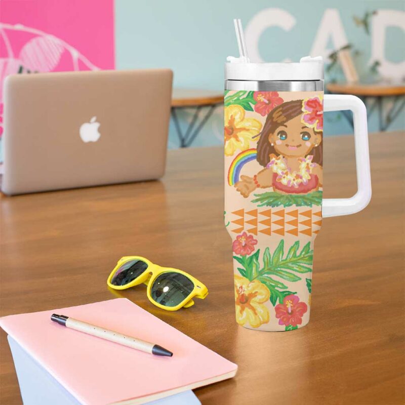Kawaii Hula Girls Aloha Hibiscus Flowers Custom Stanley Quencher 40oz Stainless Steel Tumbler With Handle - Threewoofs - Image 5
