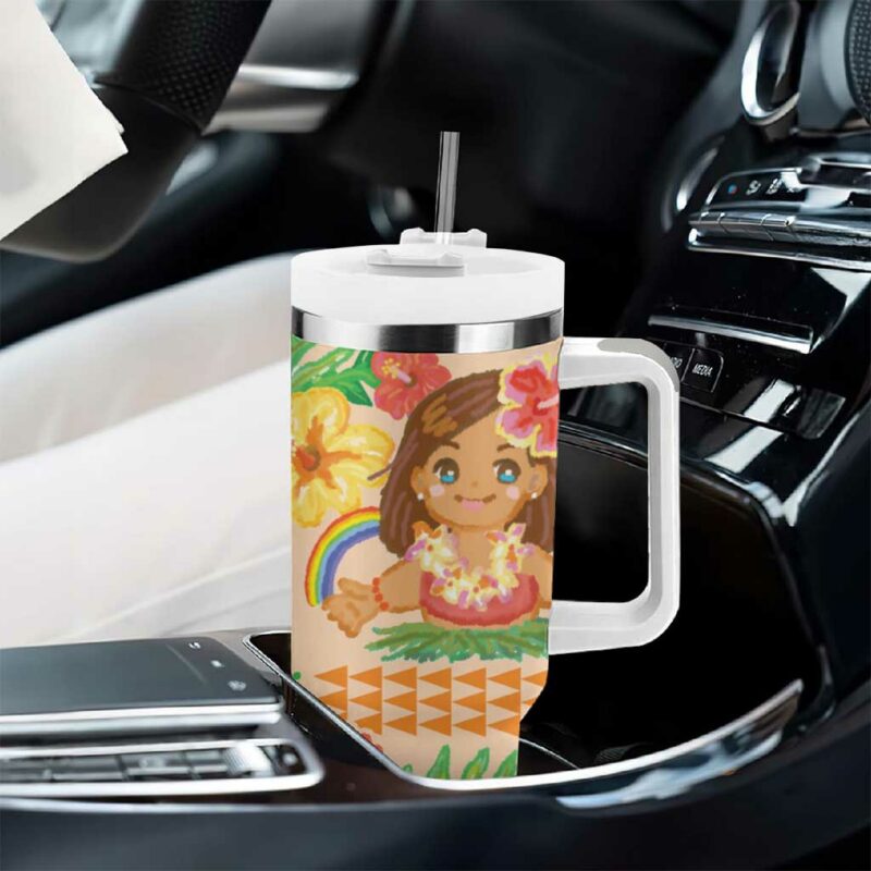 Kawaii Hula Girls Aloha Hibiscus Flowers Custom Stanley Quencher 40oz Stainless Steel Tumbler With Handle - Threewoofs - Image 8