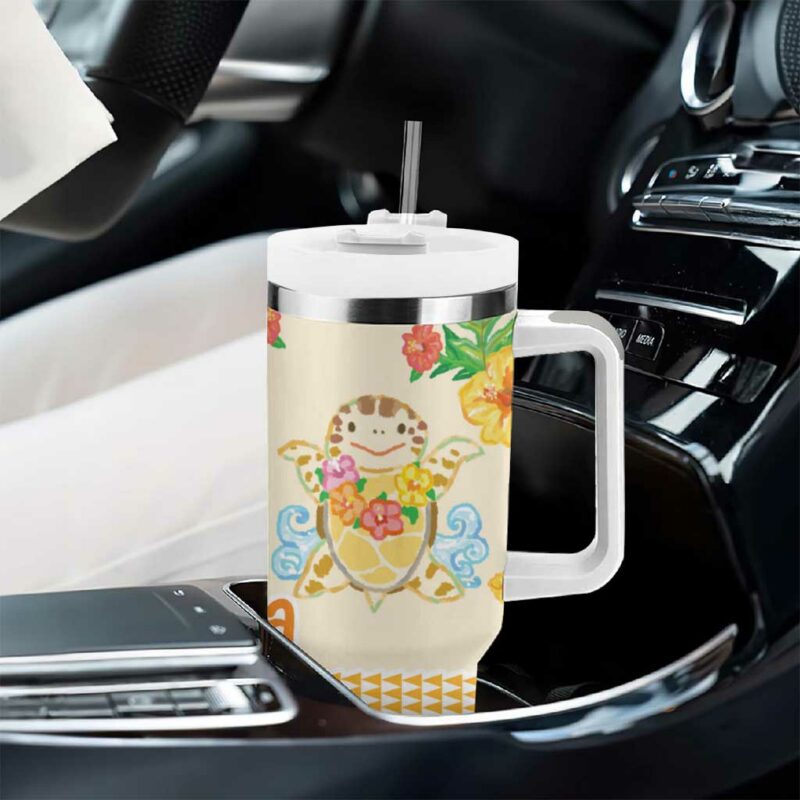 Kawaii Turtle Aloha Hibiscus Flowers Custom Stanley Quencher 40oz Stainless Steel Tumbler With Handle - Threewoofs - Image 8
