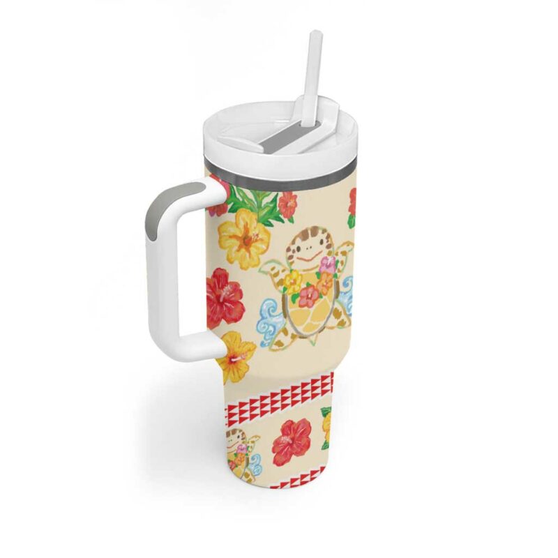 Kawaii Turtle Aloha Hibiscus Flowers Custom Stanley Quencher 40oz Stainless Steel Tumbler With Handle - Threewoofs - Image 2
