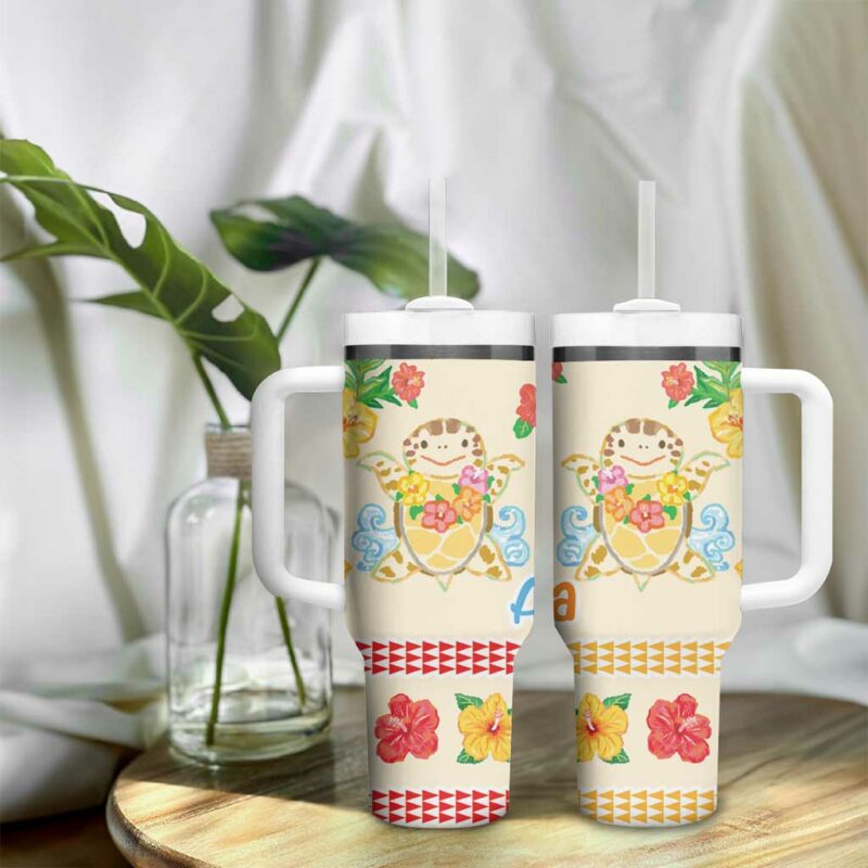Kawaii Turtle Aloha Hibiscus Flowers Custom Stanley Quencher 40oz Stainless Steel Tumbler With Handle - Threewoofs - Image 9