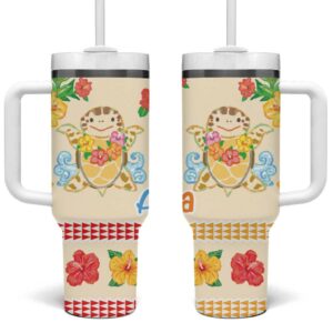 Kawaii Turtle Aloha Hibiscus Flowers Custom Stanley Quencher 40oz Stainless Steel Tumbler With Handle - Threewoofs