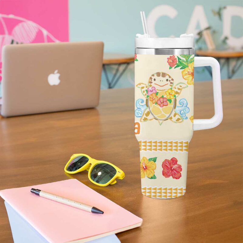 Kawaii Turtle Aloha Hibiscus Flowers Custom Stanley Quencher 40oz Stainless Steel Tumbler With Handle - Threewoofs - Image 5