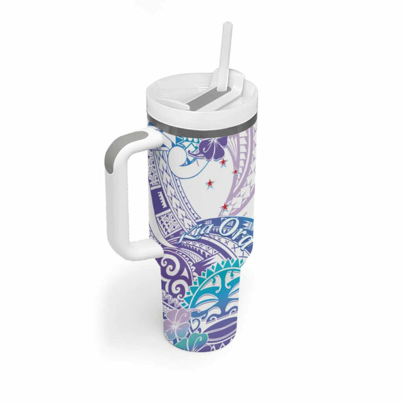 Kia Ora Maori New Zealand Pastel Sun Ta Moko Violet Custom Stanley Quencher 40oz Stainless Steel Tumbler With Handle - Threewoofs - Image 2