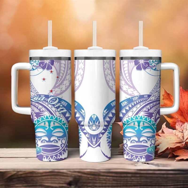 Kia Ora Maori New Zealand Pastel Sun Ta Moko Violet Custom Stanley Quencher 40oz Stainless Steel Tumbler With Handle - Threewoofs - Image 4