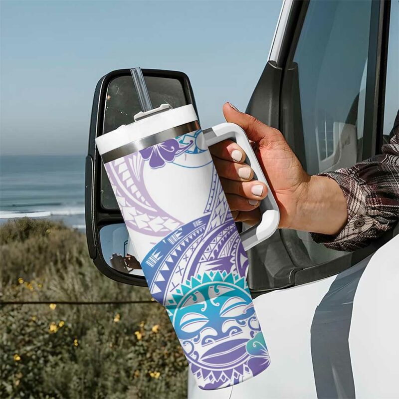 Kia Ora Maori New Zealand Pastel Sun Ta Moko Violet Custom Stanley Quencher 40oz Stainless Steel Tumbler With Handle - Threewoofs - Image 7