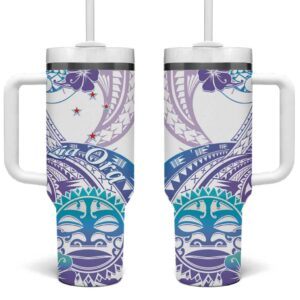 Kia Ora Maori New Zealand Pastel Sun Ta Moko Violet Custom Stanley Quencher 40oz Stainless Steel Tumbler With Handle - Threewoofs