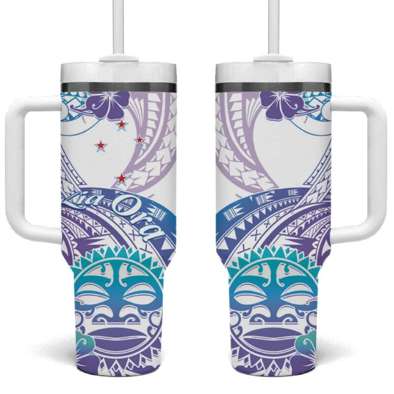Kia Ora Maori New Zealand Pastel Sun Ta Moko Violet Custom Stanley Quencher 40oz Stainless Steel Tumbler With Handle - Threewoofs