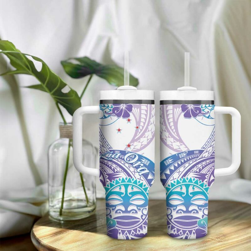 Kia Ora Maori New Zealand Pastel Sun Ta Moko Violet Custom Stanley Quencher 40oz Stainless Steel Tumbler With Handle - Threewoofs - Image 9