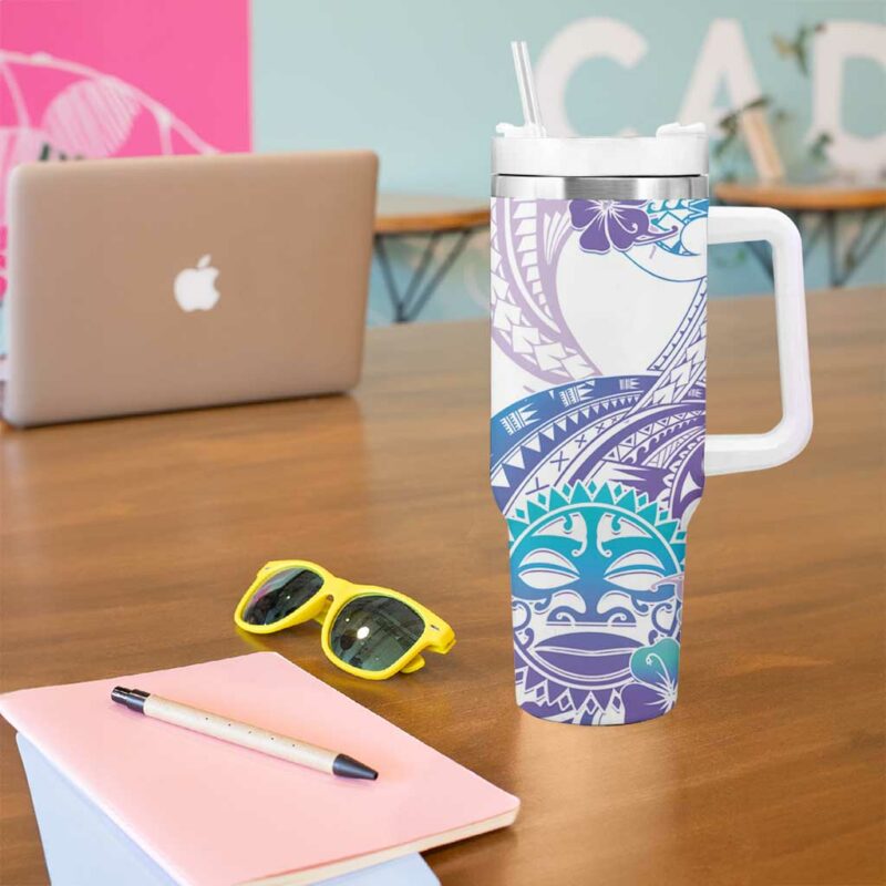 Kia Ora Maori New Zealand Pastel Sun Ta Moko Violet Custom Stanley Quencher 40oz Stainless Steel Tumbler With Handle - Threewoofs - Image 5