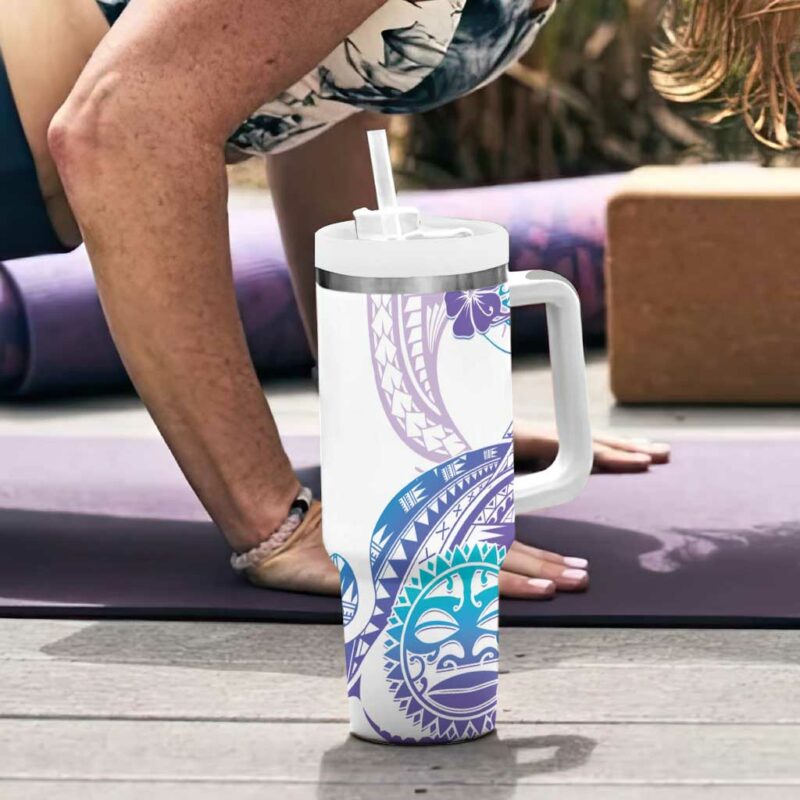 Kia Ora Maori New Zealand Pastel Sun Ta Moko Violet Custom Stanley Quencher 40oz Stainless Steel Tumbler With Handle - Threewoofs - Image 6