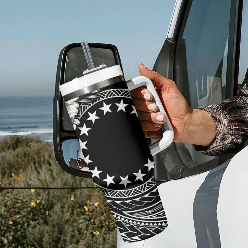 Kia Orana Cook Islands Tiare & Stars Custom Stanley Quencher 40oz Stainless Steel Tumbler With Handle - Threewoofs - Image 7