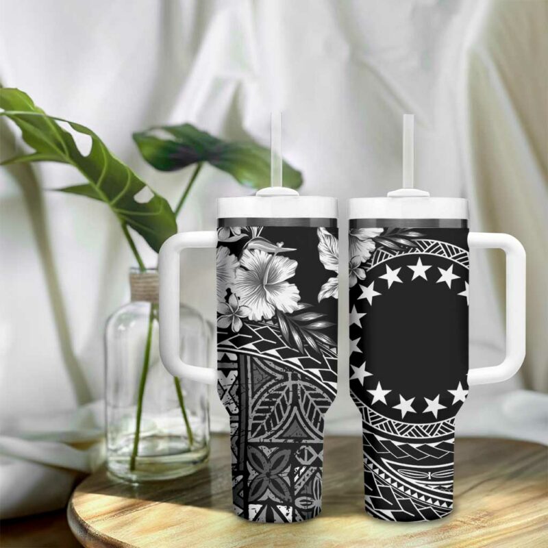 Kia Orana Cook Islands Tiare & Stars Custom Stanley Quencher 40oz Stainless Steel Tumbler With Handle - Threewoofs - Image 9