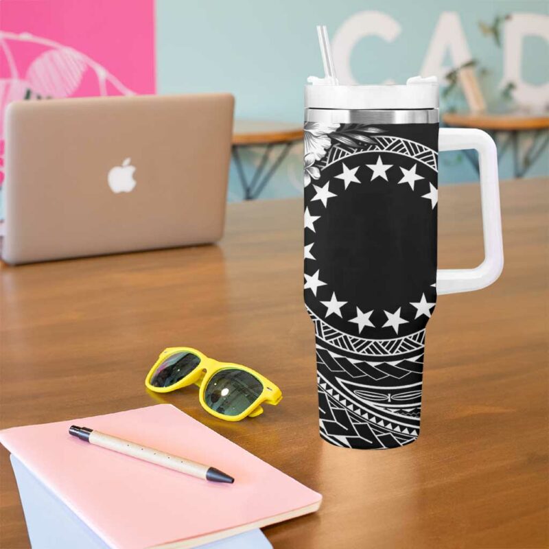 Kia Orana Cook Islands Tiare & Stars Custom Stanley Quencher 40oz Stainless Steel Tumbler With Handle - Threewoofs - Image 5