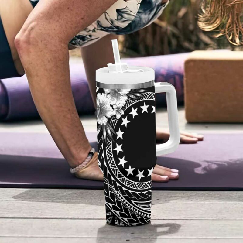 Kia Orana Cook Islands Tiare & Stars Custom Stanley Quencher 40oz Stainless Steel Tumbler With Handle - Threewoofs - Image 6