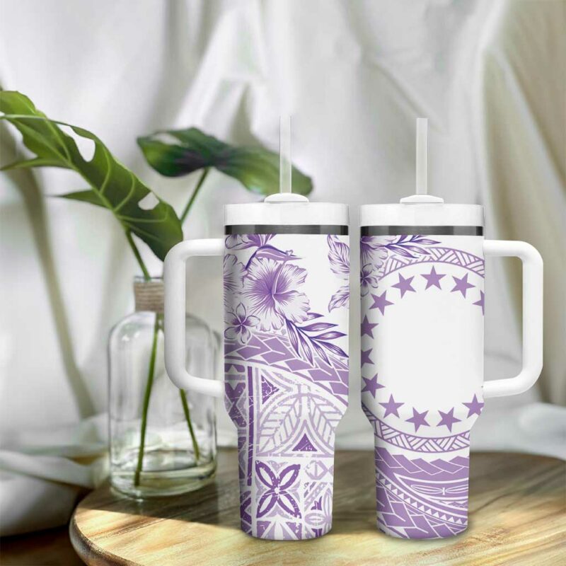Kia Orana Cook Islands Tiare & Stars Lavender Custom Stanley Quencher 40oz Stainless Steel Tumbler With Handle - Threewoofs - Image 9