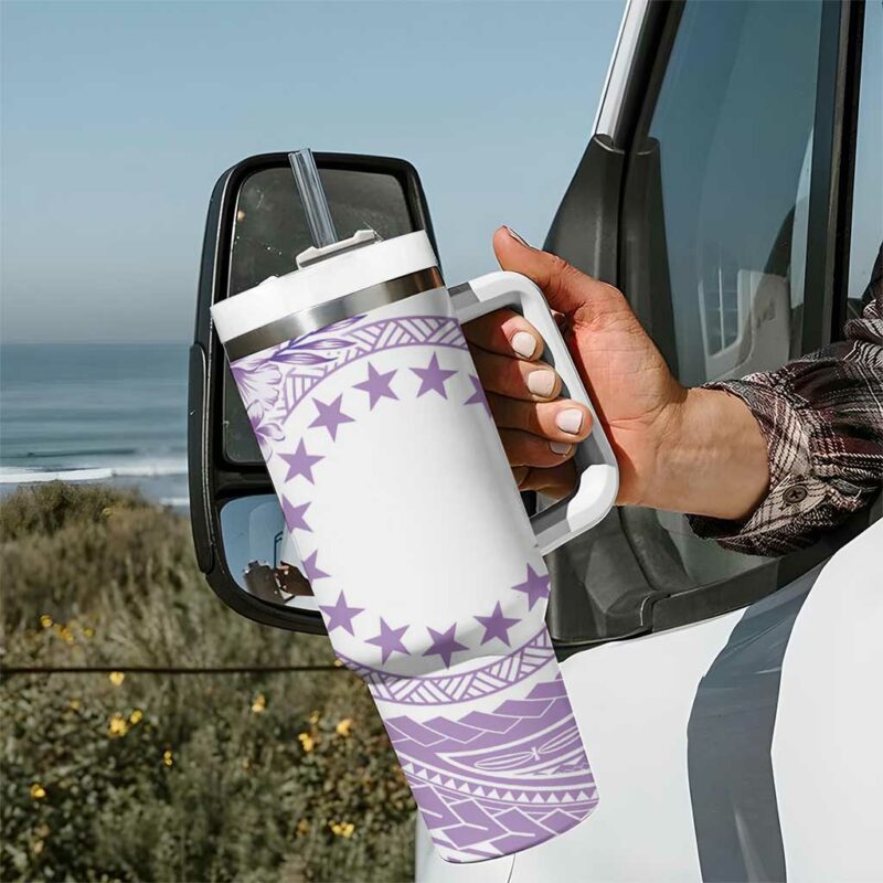 Kia Orana Cook Islands Tiare & Stars Lavender Custom Stanley Quencher 40oz Stainless Steel Tumbler With Handle - Threewoofs - Image 7