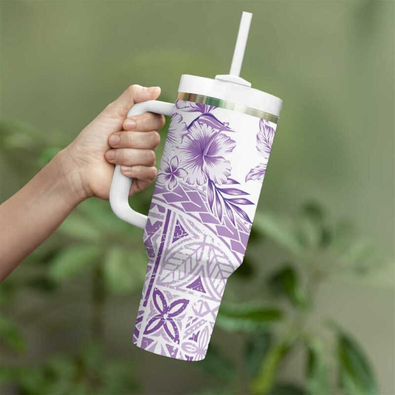 Kia Orana Cook Islands Tiare & Stars Lavender Custom Stanley Quencher 40oz Stainless Steel Tumbler With Handle - Threewoofs - Image 3