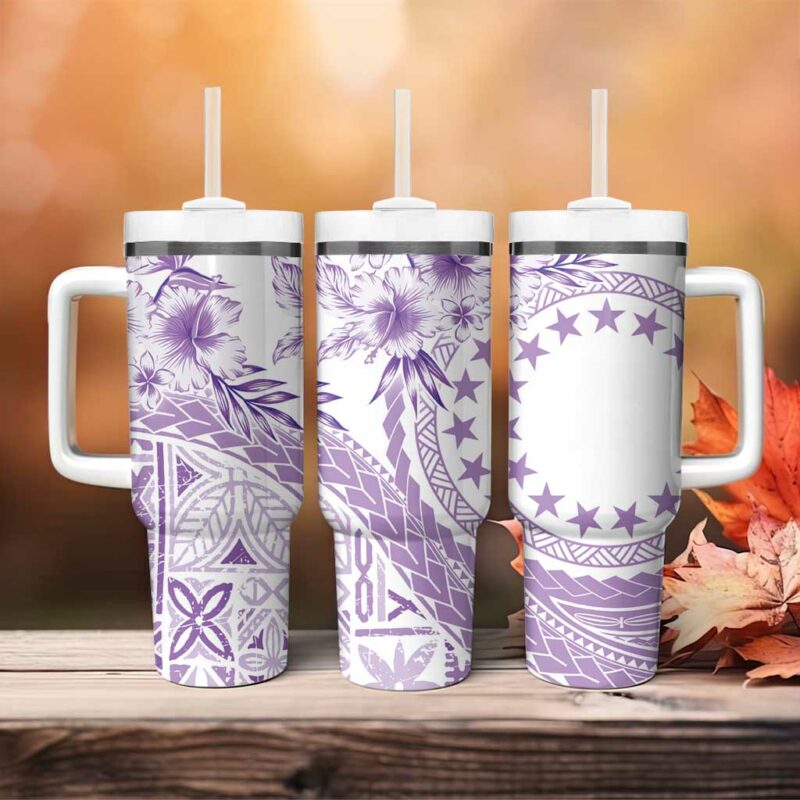 Kia Orana Cook Islands Tiare & Stars Lavender Custom Stanley Quencher 40oz Stainless Steel Tumbler With Handle - Threewoofs - Image 4
