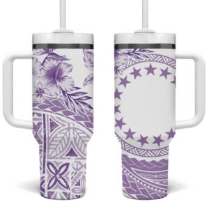 Kia Orana Cook Islands Tiare & Stars Lavender Custom Stanley Quencher 40oz Stainless Steel Tumbler With Handle - Threewoofs