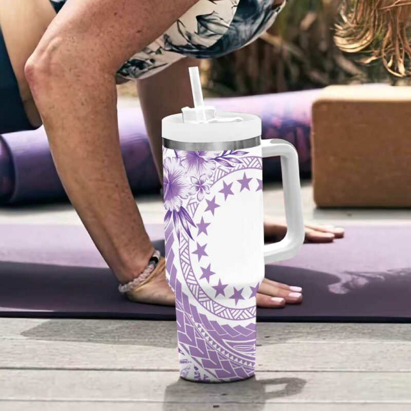 Kia Orana Cook Islands Tiare & Stars Lavender Custom Stanley Quencher 40oz Stainless Steel Tumbler With Handle - Threewoofs - Image 6