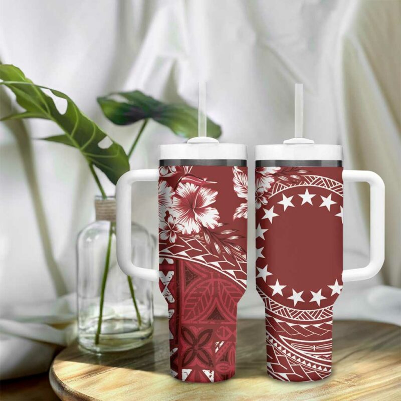 Kia Orana Cook Islands Tiare & Stars Scarlet Custom Stanley Quencher 40oz Stainless Steel Tumbler With Handle - Threewoofs - Image 9