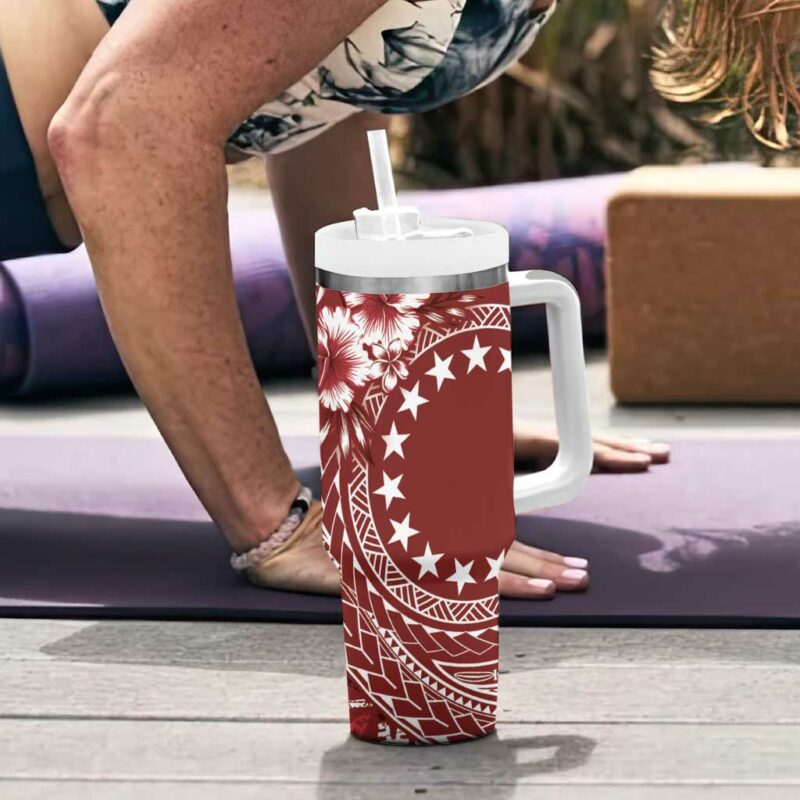 Kia Orana Cook Islands Tiare & Stars Scarlet Custom Stanley Quencher 40oz Stainless Steel Tumbler With Handle - Threewoofs - Image 6
