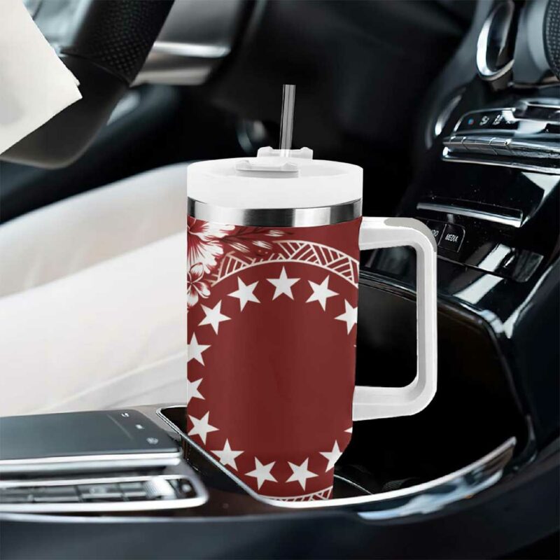 Kia Orana Cook Islands Tiare & Stars Scarlet Custom Stanley Quencher 40oz Stainless Steel Tumbler With Handle - Threewoofs - Image 8