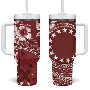 Kia Orana Cook Islands Tiare & Stars Scarlet Custom Stanley Quencher 40oz Stainless Steel Tumbler With Handle - Threewoofs