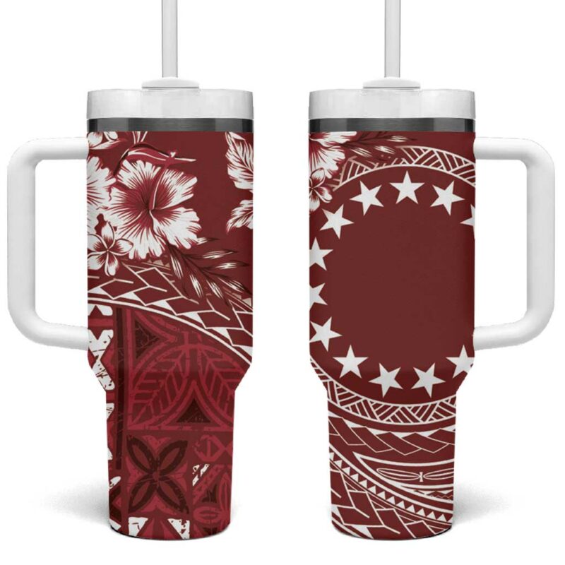 Kia Orana Cook Islands Tiare & Stars Scarlet Custom Stanley Quencher 40oz Stainless Steel Tumbler With Handle - Threewoofs