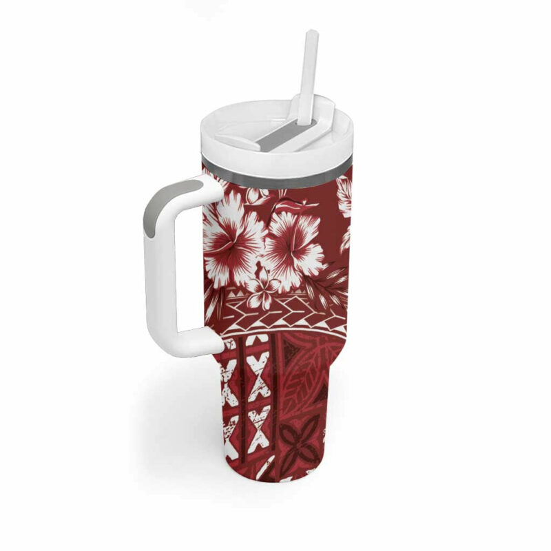 Kia Orana Cook Islands Tiare & Stars Scarlet Custom Stanley Quencher 40oz Stainless Steel Tumbler With Handle - Threewoofs - Image 2