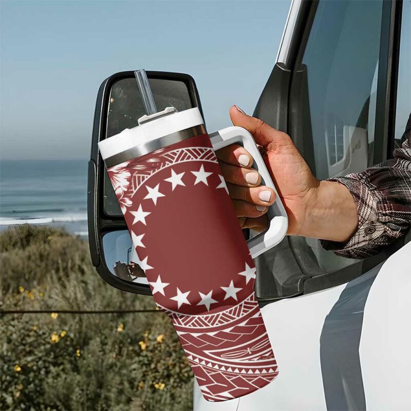 Kia Orana Cook Islands Tiare & Stars Scarlet Custom Stanley Quencher 40oz Stainless Steel Tumbler With Handle - Threewoofs - Image 7