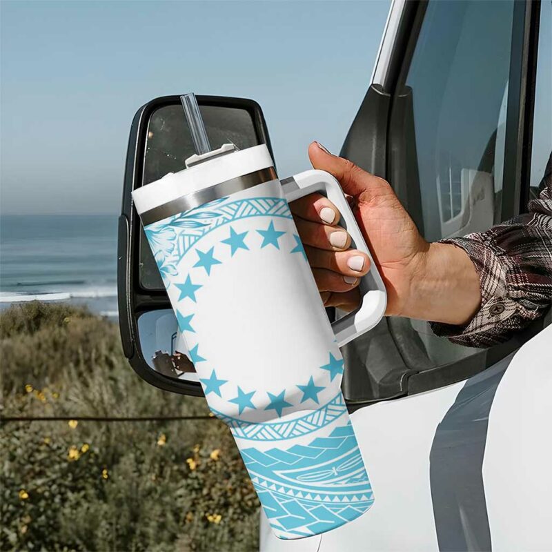 Kia Orana Cook Islands Tiare & Stars Turquoise Custom Stanley Quencher 40oz Stainless Steel Tumbler With Handle - Threewoofs - Image 7