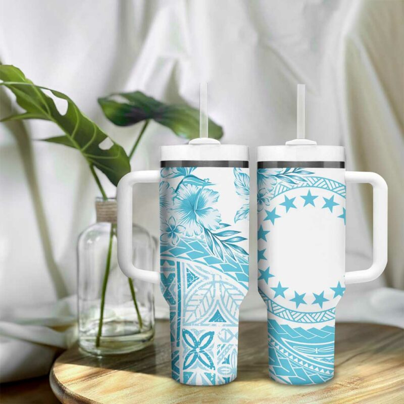 Kia Orana Cook Islands Tiare & Stars Turquoise Custom Stanley Quencher 40oz Stainless Steel Tumbler With Handle - Threewoofs - Image 9