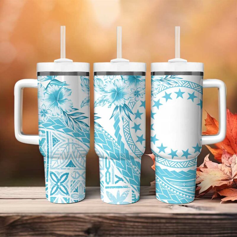 Kia Orana Cook Islands Tiare & Stars Turquoise Custom Stanley Quencher 40oz Stainless Steel Tumbler With Handle - Threewoofs - Image 4