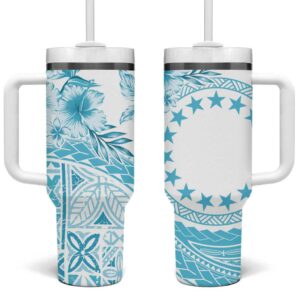 Kia Orana Cook Islands Tiare & Stars Turquoise Custom Stanley Quencher 40oz Stainless Steel Tumbler With Handle - Threewoofs