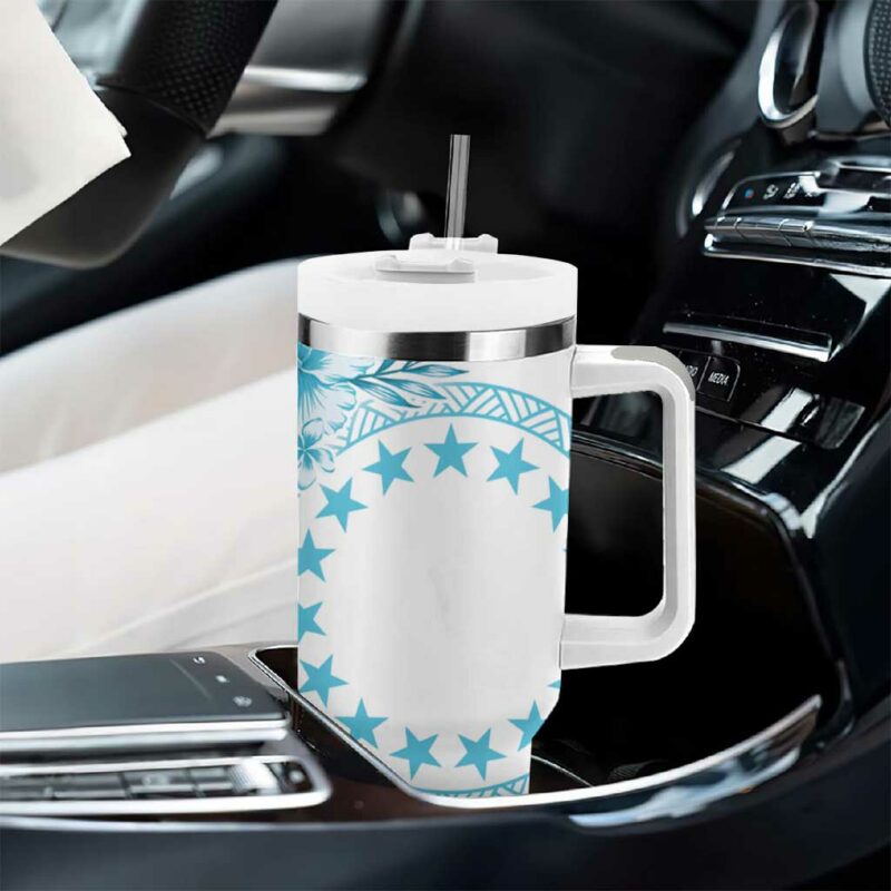 Kia Orana Cook Islands Tiare & Stars Turquoise Custom Stanley Quencher 40oz Stainless Steel Tumbler With Handle - Threewoofs - Image 8