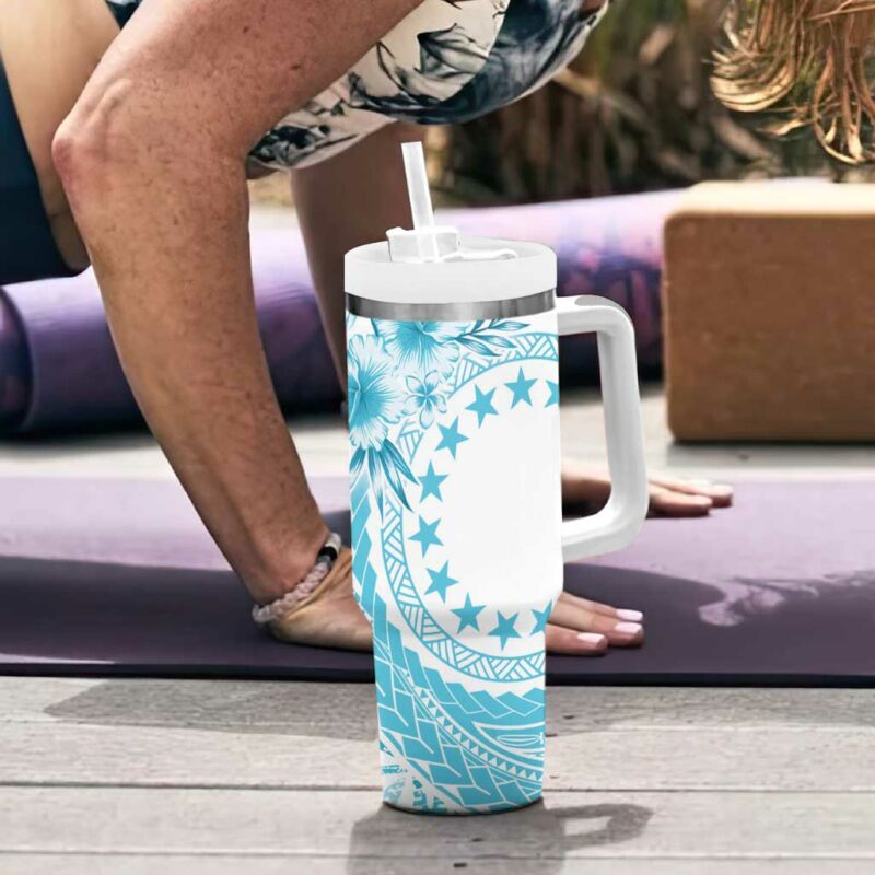 Kia Orana Cook Islands Tiare & Stars Turquoise Custom Stanley Quencher 40oz Stainless Steel Tumbler With Handle - Threewoofs - Image 6