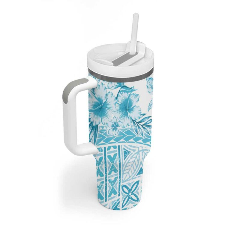 Kia Orana Cook Islands Tiare & Stars Turquoise Custom Stanley Quencher 40oz Stainless Steel Tumbler With Handle - Threewoofs - Image 2