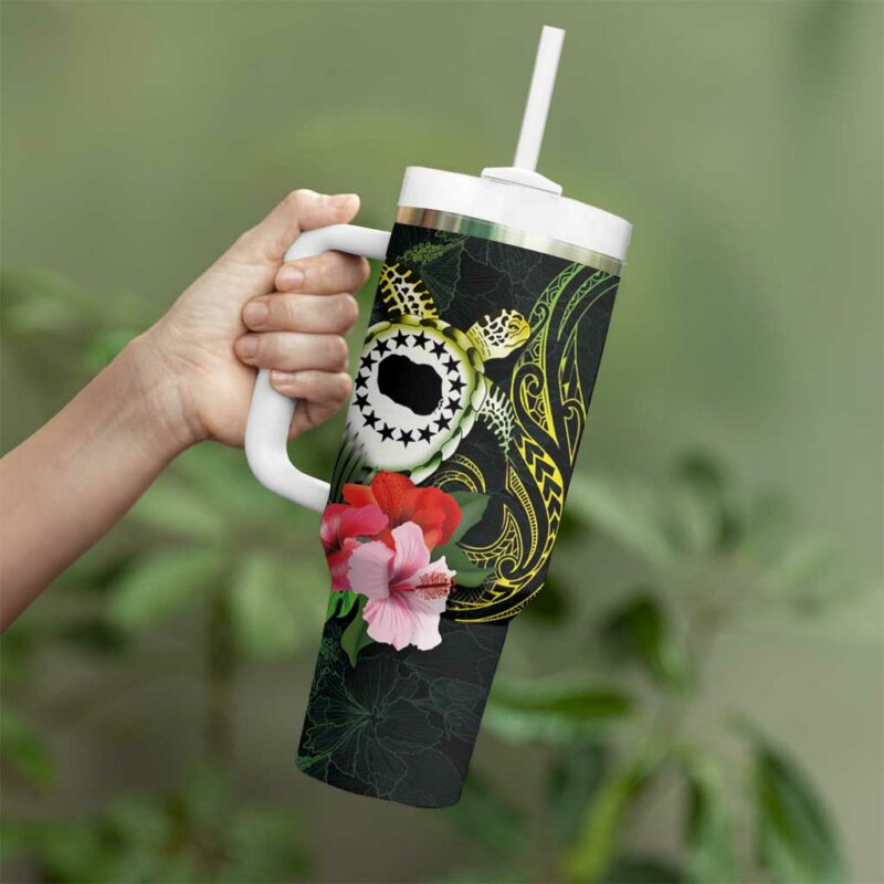 Kia Orana Cook Islands Turtle and Hibiscus Polynesian Custom Stanley Quencher 40oz Stainless Steel Tumbler With Handle - Threewoofs - Image 3