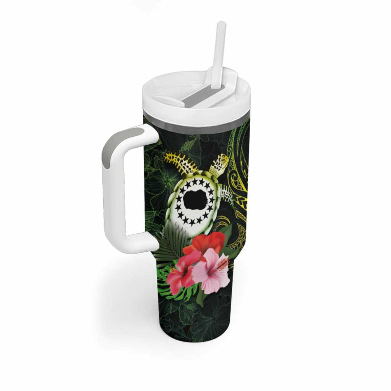 Kia Orana Cook Islands Turtle and Hibiscus Polynesian Custom Stanley Quencher 40oz Stainless Steel Tumbler With Handle - Threewoofs - Image 2